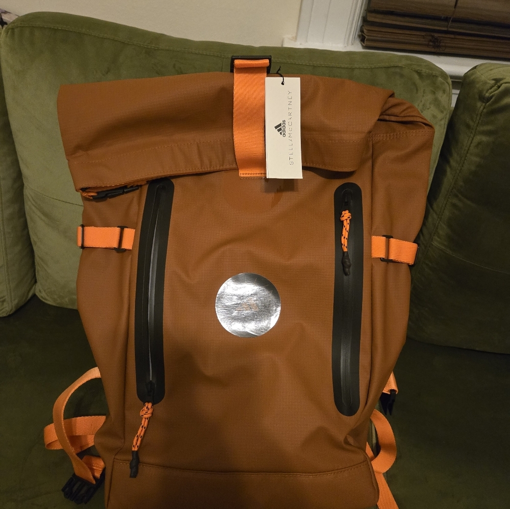 Adidas Men's Brown Backpack with Orange Highlights